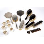 AN EARLY 20TH CENTURY SILVER AND TORTOISE SHELL BACKED DRESSING SET by Walker and Hall, further