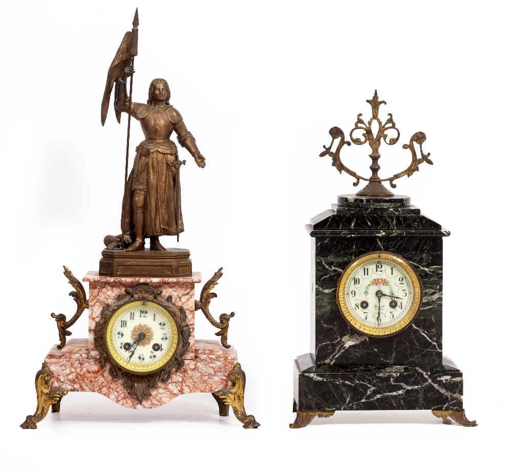 TWO LATE 19TH CENTURY CONTINENTAL MARBLE AND GILT MOUNTED MANTLE CLOCKS the largest 30cm wide x 15cm