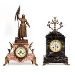 TWO LATE 19TH CENTURY CONTINENTAL MARBLE AND GILT MOUNTED MANTLE CLOCKS the largest 30cm wide x 15cm