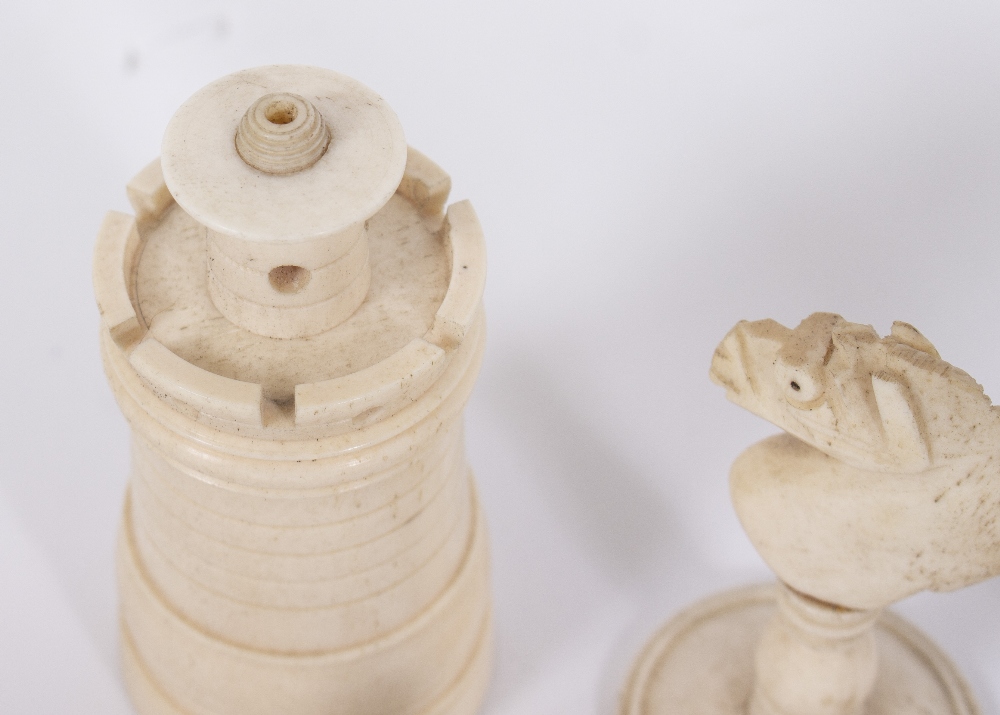 A 19TH CENTURY TURNED BONE CHESS SET the kings 14.5cm high Condition: some minor marks and losses, - Image 7 of 9