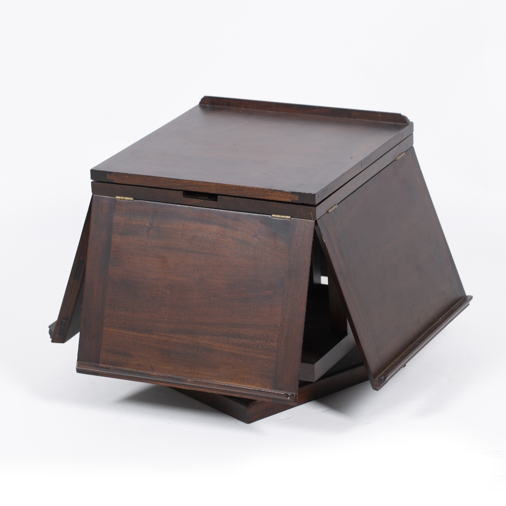 A MAHOGANY FOUR SIDED ROTATING MUSIC STAND 31.5cm square with the flaps down x 32cm high - Image 5 of 6