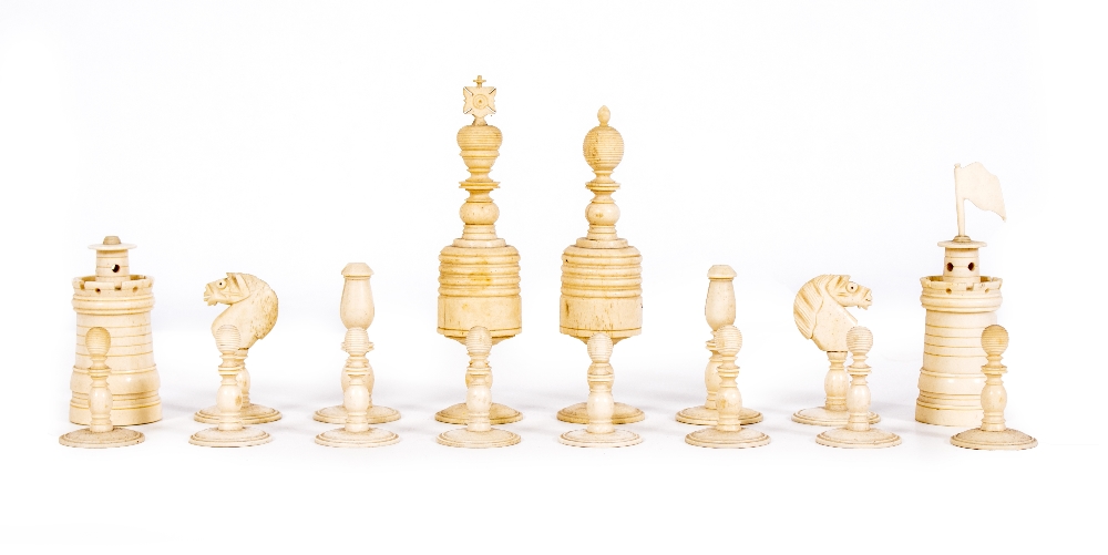 A 19TH CENTURY TURNED BONE CHESS SET the kings 14.5cm high Condition: some minor marks and losses, - Image 6 of 9