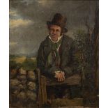 19TH CENTURY ENGLISH SCHOOL portrait of a country gentleman resting on a stile, oil on canvas,