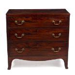 A MAHOGANY CHEST OF THREE LONG DRAWERS standing on outswept bracket feet and with caddy top, 92.