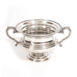 A SILVER TWIN HANDLED URN by Walker & Hall, having marks for Sheffield 1927, 30cm wide x 15cm