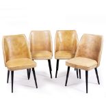 A SET OF FOUR MODERN CREAM LEATHER UPHOLSTERED CHAIRS with turned ebonised legs, each 52cm wide x