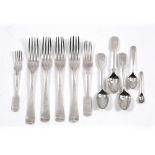 A MATCHED SET OF FOUR GEORGE III SILVER OLD ENGLISH PATTERN FORKS two with marks for 1819 together