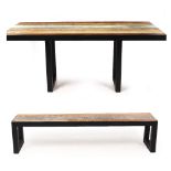 A CONTEMPORARY RECLAIMED PAINTED HARDWOOD TABLE the rectangular top 180cm wide x 91cm deep x 76.