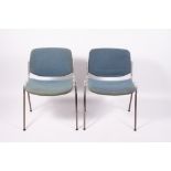 A PAIR OF ALUMINIUM AND STEEL ITALIAN 'CASTELLI' STACKING CHAIRS with blue upholstered seats, each