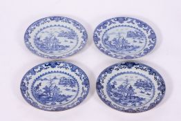 A VERY SIMILAR SET OF FOUR 18TH CENTURY CHINESE EXPORT BLUE AND WHITE PLATES each 23.5cm diameter