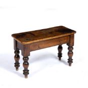 A 19TH CENTURY MAHOGANY STOOL with rectangular top and turned legs, 74cm x 32cm x 46cm Condition: