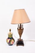 A MOORCROFT BALUSTER VASE transformed for use as a table lamp, 35cm high together with a Victorian