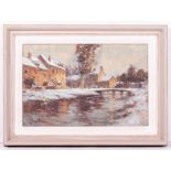 JOHN NEALE (20TH CENTURY ENGLISH SCHOOL) 'Winter in Lower Slaughter', oil on board, signed lower