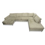 A FORZZA TALCA GREY UPHOLSTERED CORNER SOFA on brushed mild steel legs, in three sections,