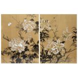 A PAIR OF ORIENTAL GOUACHE FLOWER STUDIES ON SILK each signed and with stamp, 65cm x 49cm Condition: