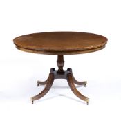 A REPRODUCTION MAHOGANY CIRCULAR BREAKFAST TABLE 119cm diameter Condition: surface marks and