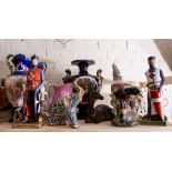 TWO SPODE PORCELAIN MEDIEVAL KNIGHT FIGURINES in hoc cigno vinces, each 32cm in height; a Tuscan