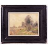SIDNEY PIKE (1858-1923) River Scene with coppiced willows, oil on board, 22cm x 29cm, framed and