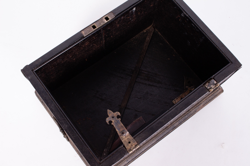 AN 18TH OR 19TH CENTURY ANGLO-INDIAN EBONY BOX with carved floral decoration and white metal hinges, - Image 5 of 5