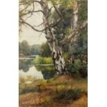 CHARLES EDWARD WILSON (1854-1941) a river landscape with a birch tree, watercolour, 48cm x 31cm,