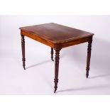 A 19TH CENTURY MAHOGANY LIBRARY TABLE with brown leatherette inset top, two frieze drawers and