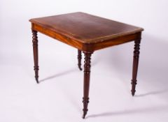 A 19TH CENTURY MAHOGANY LIBRARY TABLE with brown leatherette inset top, two frieze drawers and