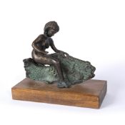 CLAUDIO PARIGI (b.1954) Woman riding on a fish, bronze, on a wooden plinth and signed beneath, the