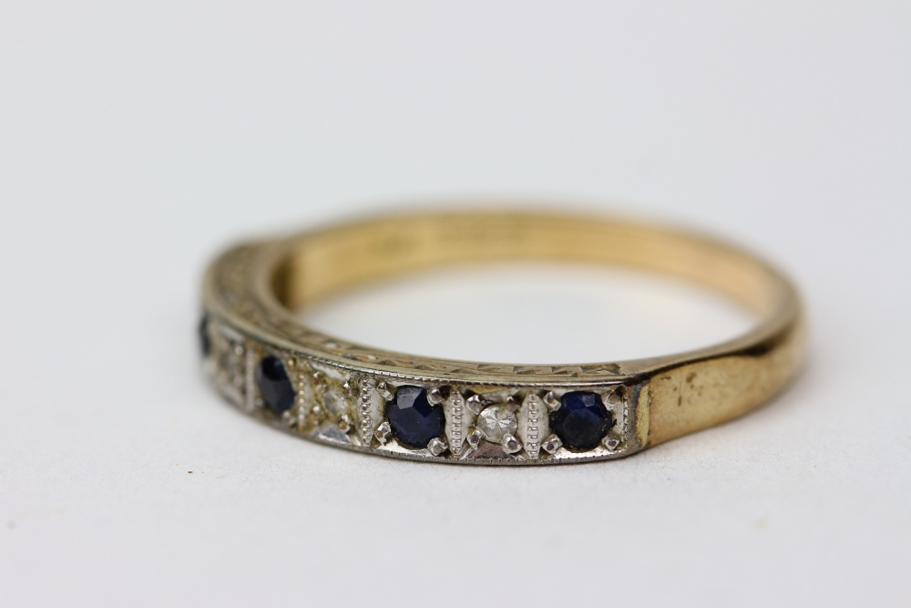 A VICTORIAN 15 CARAT GOLD AND TURQUOISE SET RING, a 9 carat gold and sapphire set half eternity ring - Image 3 of 5