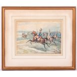 CHARLES DE LUNA French Calvary Carabiniers deploying to charge, watercolour, signed lower left and