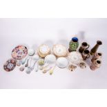 A COLLECTION OF CHINA to include a part crescent service, two Fischer Budapest pottery vases, an