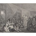 AFTER WILLIAM HOGARTH A Rakes Progress (plate 8), 19th century engraving, 38cm x 41cm, framed and