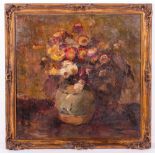 E JORIS (EARLY 20TH CENTURY SCHOOL) Still life of flowers in a ginger jar, oil on canvas, signed