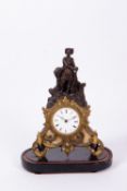 A 19TH CENTURY TIN SPELTER AND GILT METAL MANTLE TIMEPIECE the case surmounted by a Scottish