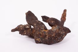AN ANTIQUE IRON WINGED FEMALE FIGURE with remnants of a screw fixing, 16cm high At present, there is
