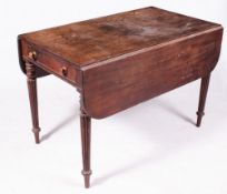 A 19TH CENTURY MAHOGANY DROP LEAF TABLE in the Gillows style with frieze drawer to one end and
