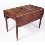 A 19TH CENTURY MAHOGANY DROP LEAF TABLE in the Gillows style with frieze drawer to one end and