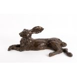 JOHN COX (b.1941) Resting Hare, patinated bronze, 61cm long Condition: in good condition Artists