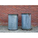 TWO VERY SIMILAR IRON BOUND GALVANISED LARGE TUBS OR PLATERS with ring handles, 60cm diameter x 92cm