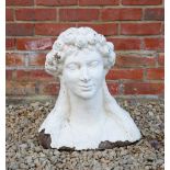 A PAINTED COMPOSITE STONE HEAD AND SHOULDER FEMALE BUST 46cm wide x 46cm high Condition: possibly