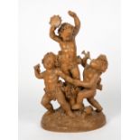 AFTER S LIVI Three carousing putti on a painted plaster, bearing signature to the base, 37cm wide