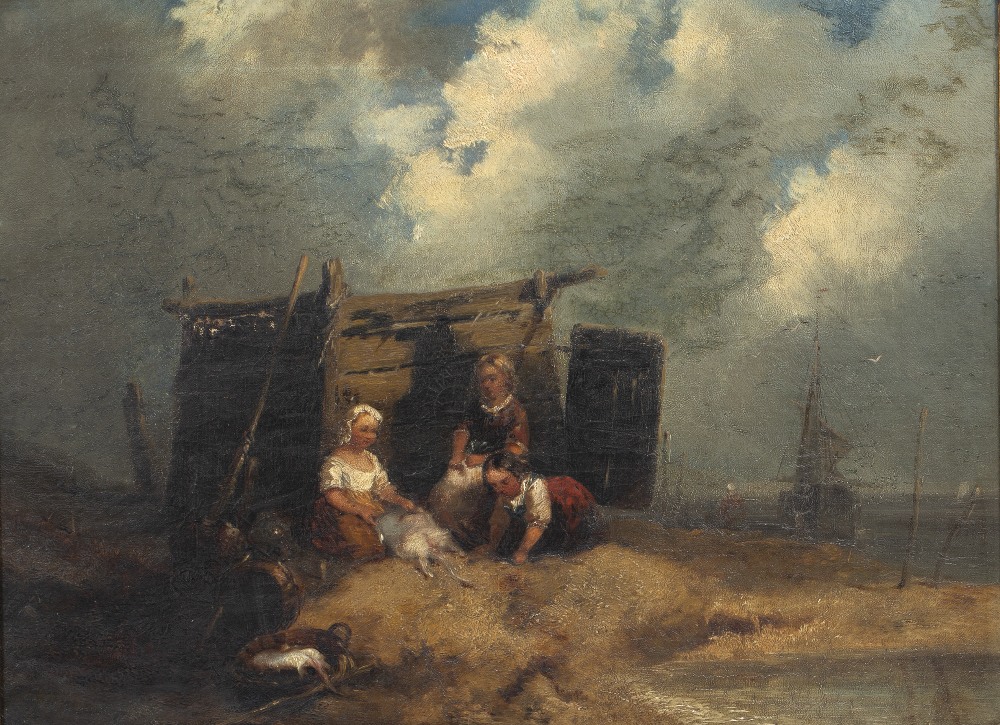 19TH CENTURY ENGLISH SCHOOL Children Sorting the Catch, oil on canvas, 40.5cm x 55cm At present,