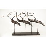 A CONTEMPORARY STEEL SCULPTURE depicting eight egrets, 110cm in length x 15cm deep x 60cm high At