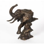 21ST CENTURY SCHOOL Elephant, bronze with glass eyes, unsigned, 35cm high Condition: in good