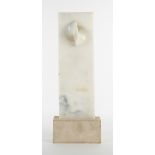 JOHNATHAN LOXLEY (b.1960) Continuum, carved alabaster and limestone, the base 19.7cm wide, the