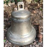 AN OLD BRONZE BELL with iron clapper and suspension ring, 26cm diameter x 28cm high Condition: