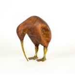 A SMALL SCULPTURE OF A KIWI hardwood and brass, 16cm high, unsigned Condition: in good condition