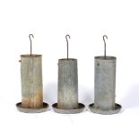 A GROUP OF THREE GALVANISED POULTRY FEEDERS by Eltex, approximately 36cm diameter x 82cm high (3)