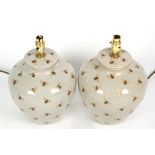 A PAIR OF POTTERY INDIA JANE 'BEE' TABLE LAMPS of ovoid form, 22cm diameter x 34cm high to the top