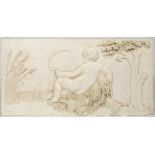AN ENGLISH CAST PLASTER RELIEF PLAQUE The Harvest, with a cherub and sickle, stamped lower left