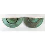 A PAIR OF COPPER VERDIGRIS FINISHED COMPOSITE CAST SEMI CIRCULAR WALL LIGHTS 41.5cm wide